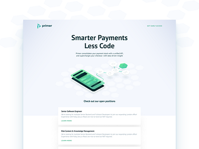 Primer Landing Page api app code design illustration landing page payment tech ui uxui web