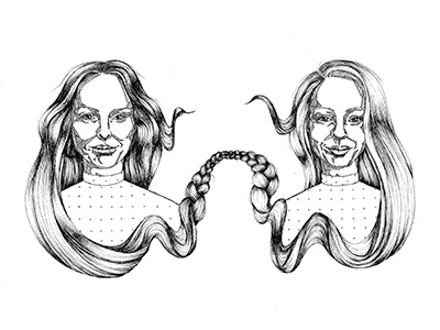 Twins birthday braid commission hair love penandink portrait sisters twins