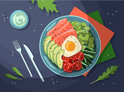 Poke with salmon food illustration poke salmon vector graphics