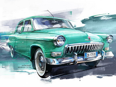 Illustration classic car Gaz-21 Volga car car artwork car draw car illustration classic car commission illustration gaz 21 volga illustration key visual