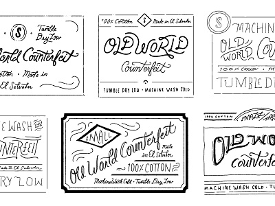 Old World Counterfeit tags clothing clothing tags custom lettering hand drawn lettering tags