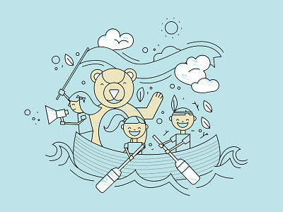 kiddos bear canoe cartoon flag illustration kids