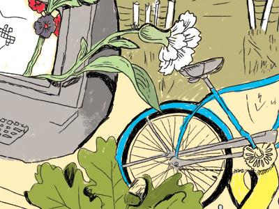 Flowers and Bikes. drawing illustration