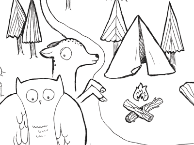 woodland buddies animals campfire deer drawing illustration owl