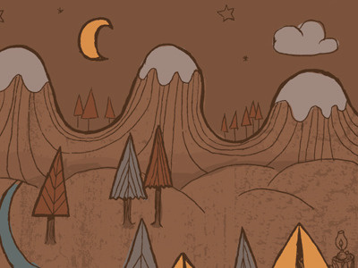 camping drawing illustration mountains texture
