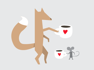 Coffee Love animals coffee fox illustration mouse mugs vector