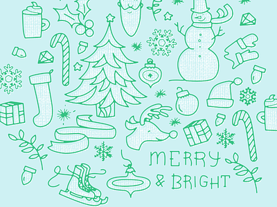 Christmas Wallpaper candy cane christmas holiday ice skates illustration ornament rudolph santa snowman stocking tree