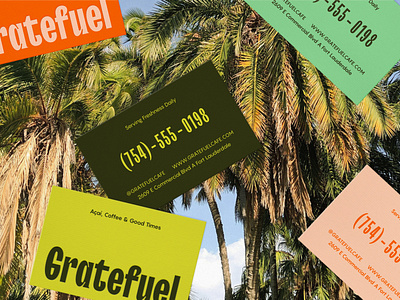 Visual Identity for Gratefuel Cafe brand identity branding business cards cafe colorful florida logo logo design restaurant tropical visual identity