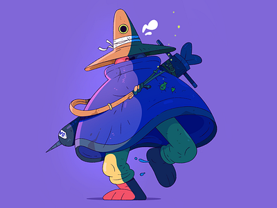 The One Eyed Raven. cartoon character characterdesign eye hat illustration purple sword
