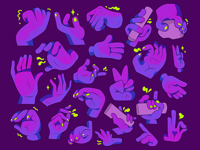 Purple Hands. 2d cartoon fingers green hand hands illustration purple