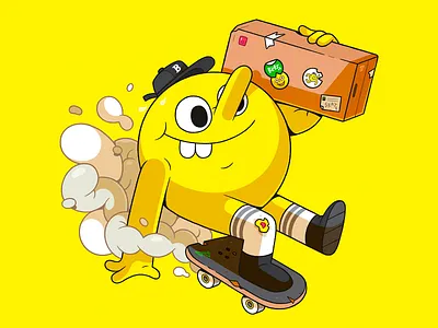 Blast Skates Mascot. cartoon character characterdesign delivery illustration illustrator parcel skate skateboard yellow