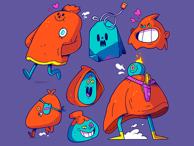 The Randoms. 2d cartoon character characterdesign design illustration illustrator orange purple sheet simple smile