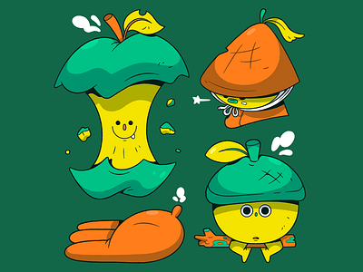 Greenhouse Gang. 2d apple cartoon character characterdesign food green illustration illustrator nut simple