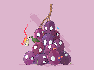 Grape Gang. cartoon character food fruit gang grape happy illustration illustrator weapon