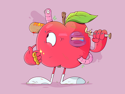 Apple Gang. 2d apple cartoon character character design food fruit gang illustration illustrator weapon worm
