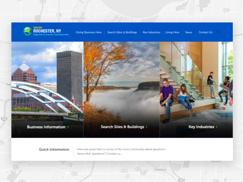 Greater Rochester NY - Economic development city promotion clean interface itx motion rochester ui website design wegmans