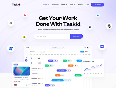 TASKKI- TASK MANAGER SOFTWARE LANDING PAGE 3d animation app branding design graphic design illustration logo motion graphics ui vector