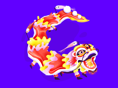 Chinese dragon - letter C 36 days of type asia china colorful dragon fest fish type