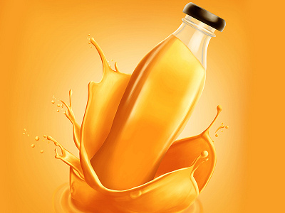 Juice splash bottle digital painting drawing illustration juice orange painting photoshop splash