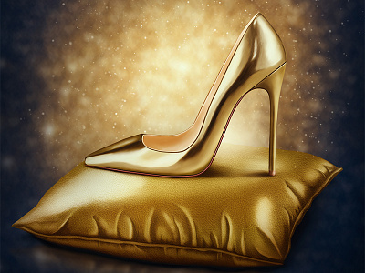 Gold cushion digital drawing digital painting gold hand drawn illustration shoe stiletto texture