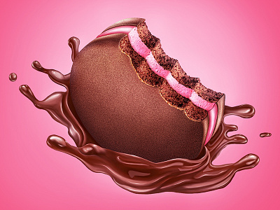 Biscuit 3d chocolate splash desert digital drawing illustration painting photoshop