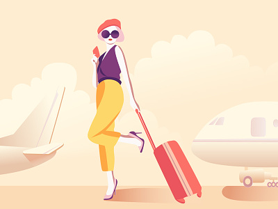 Vector illustration airport fashion girl illustration poster travel illustration vector