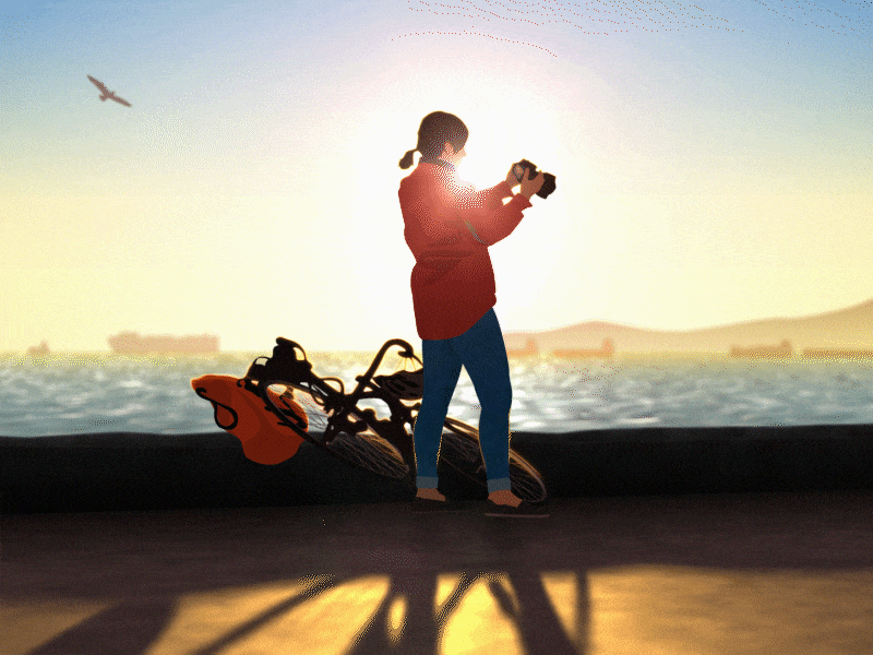 Seawall Photographer 2d animation 2d art after effects animation character animation duik illustration illustrator landscape motion design motion graphics ocean scene vancouver vignette water