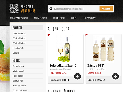 Wine and palinka webshop drink header navigation palinka product seach webshop wine