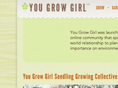 You Grow Girl redesign avenir brown green league gothic orange woodgrain