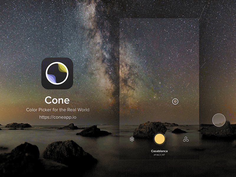Introducing Cone - Live Color Picker icon colors page landing website live picker color colorblind ios app cone