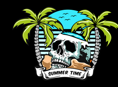 summer time illustration design with skull beach ocean skull skull child summer