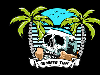 summer time  illustration design with skull