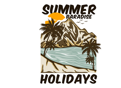 summer paradise holidays hand drawn design beach design graphic design holiday illustration mountain nature ocean palm tree sky summer vector