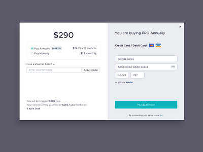 Pay Annually - Payment Modal billing modal payment