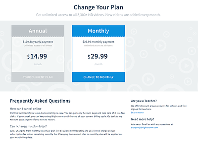 Pricing Page - Change Plan