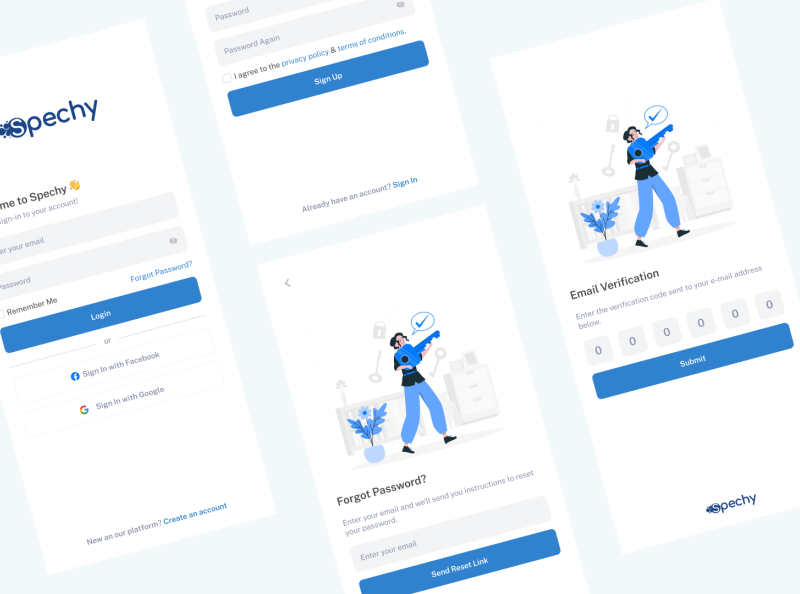 Spechy Mobile App - Authentication UI Design by Emir Topaloğlu on Dribbble