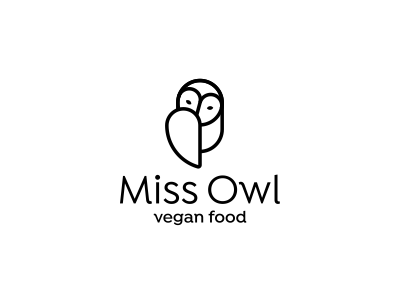 Miss Owl Vegan Food logo bird icon bird logo food logo minimalist owl owl logo vegan