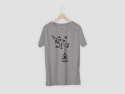 Bird in a cage short sleeve t shirt branding design illustration logo t shirt vector
