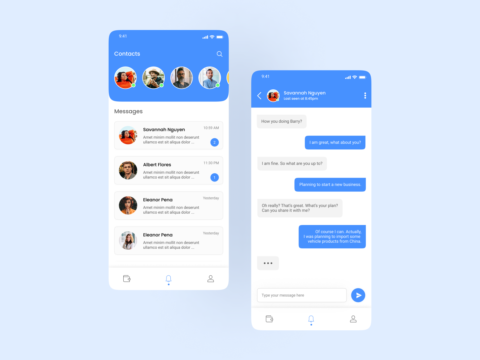 Messaging App UI by Kiran Gadiwaddar on Dribbble