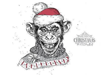 Christmas monkey 2016 2016 animal christmas drawing hand drawn illustration monkey
