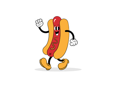 Cartoon mascot character hot dog. advertisement american banner bun card cartoon concept dog fast fast food flat food fun happy hot lunch mascot meal nourishment poster