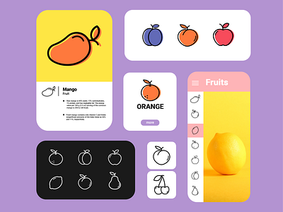 Icon set for Mobile App app application art art style digital food fruits healthy icon icons inline line mobile nutrition outline screen set ui