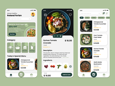 Vegan Food Ordering App app appdesign food green mobileapp mobiledesign orderingapp ui uidesign uiinspiration uiux ux uxdesign veganfood