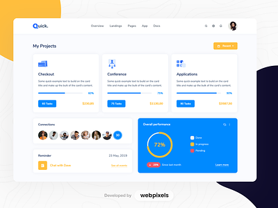 Quick - Project Management / Dashboard admin admin panel analytics bootstrap cards charts dashboard dashboard template measure project management projects vectors