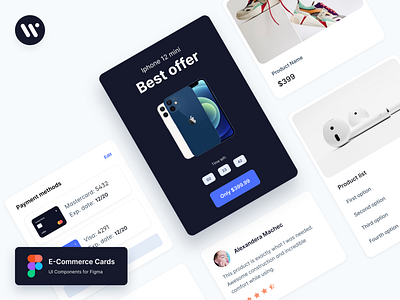 Ecommerce Cards - Free UI Components for Figma app cards cartoon components design ecommerce elements figma free freebie interface minimal pricing product shop ui user experience ux web