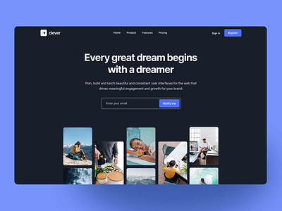 Hero section - Bootstrap components bootstrap clean clever creative figma gallery hero homepage landingpage minimal modern newsletter notify me photos styleguide template theme typography web development webdesign