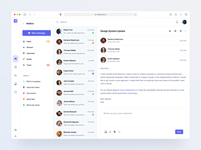 Bootstrap Mailbox Template - Webpixels bootstrap chat components conversation crm dashboard design discussion inbox mail messages modern team template ui web app
