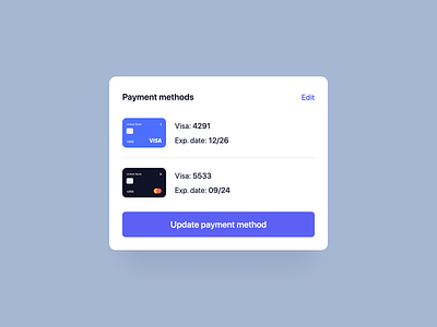 Card Component for Payment Methods - Webpixels app bootstrap cards components dashboard finance fintech library list minimalist money payment ui