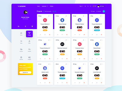 Project Cards Layout - Purpose Application UI app application cards ui dashboad design layout project management template ui