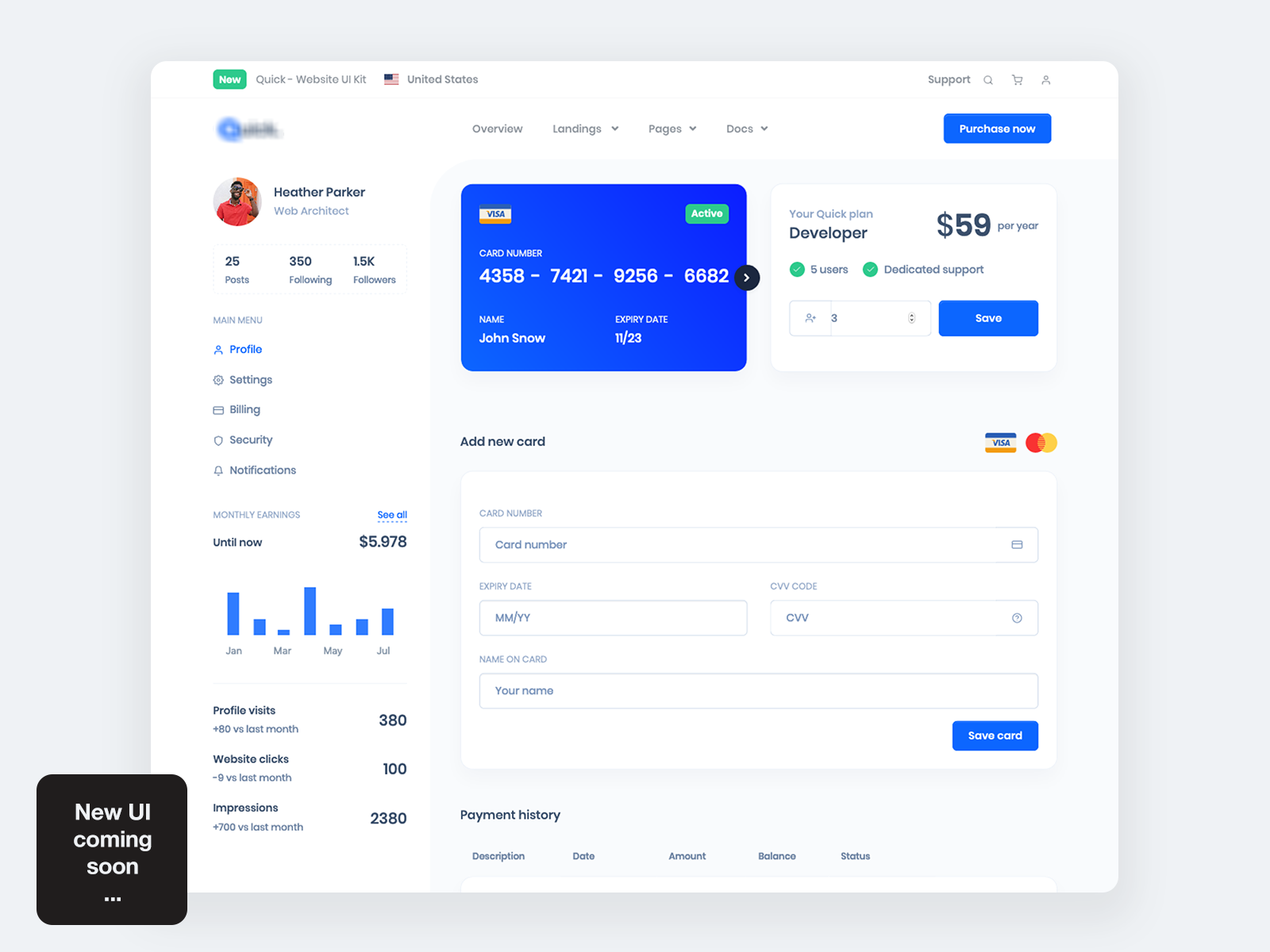 Account Billing from our newest UI Kit Coming soon by pixels on